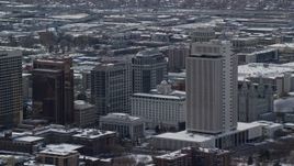 5.5K aerial stock footage of office buildings in Downtown Salt Lake City, Utah, in winter Aerial Stock Footage | AX126_040E