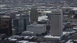 5.5K aerial stock footage circle office buildings in Downtown Salt Lake City in winter, Utah Aerial Stock Footage | AX126_042