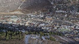 5.5K aerial stock footage of center of Park City with winter snow, Utah Aerial Stock Footage | AX126_170