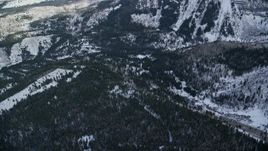 5.5K aerial stock footage of evergreen forests and winter snow in the Wasatch Range of Utah Aerial Stock Footage | AX126_274E