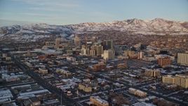 5.5K aerial stock footage approach and flyby Downtown Salt Lake City with winter snow at sunset, Utah Aerial Stock Footage | AX127_157E