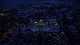 5.5K aerial stock footage approach Utah State Capitol at end of State Street from Downtown SLC with winter snow at night Aerial Stock Footage | AX128_073E