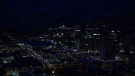 5.5K aerial stock footage of the Utah State Capitol by Downtown Salt Lake City in winter at night Aerial Stock Footage | AX128_101E
