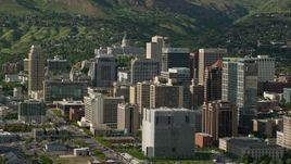 5.5K aerial stock footage of flying by city buildings, revealing Utah State Capitol, Downtown Salt Lake City, Utah Aerial Stock Footage | AX129_016