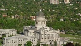 5.5K aerial stock footage of flying by the Utah State Capitol on Capitol Hill, Salt Lake City, Utah Aerial Stock Footage | AX129_018
