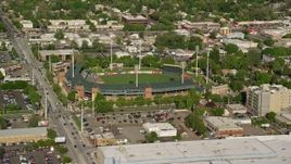 5.5K aerial stock footage of Spring Mobile Ballpark during a baseball game, Salt Lake City, Utah Aerial Stock Footage | AX129_026