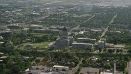 5.5K aerial stock footage of Utah State Capitol, Temple Square, downtown buildings, Salt Lake City, Utah Aerial Stock Footage | AX129_037E