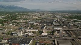 5.5K aerial stock footage of flying over streets and buildings, approach Interstate 15, Salt Lake City, Utah Aerial Stock Footage | AX129_046E
