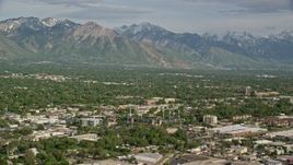 5.5K aerial stock footage flyby Wasatch Range, suburbs, seen from Spring Mobile Ballpark, Salt Lake City, Utah Aerial Stock Footage | AX129_048E