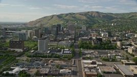 5.5K aerial stock footage fly over city buildings, approach Utah State Capitol, Downtown Salt Lake City, Utah Aerial Stock Footage | AX129_051E