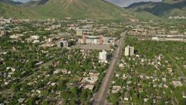 5.5K aerial stock footage of flying by the University of Utah, Salt Lake City, Utah Aerial Stock Footage | AX129_064E