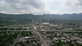 5.5K aerial stock footage of approaching Interstate 15 and Downtown Salt Lake City, Utah Aerial Stock Footage | AX130_003
