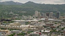 5.5K aerial stock footage of flying by Downtown Salt Lake City, Utah State Capitol Aerial Stock Footage | AX130_006E