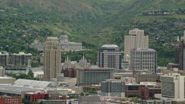 5.5K aerial stock footage of Utah State Capitol on Capitol Hill and Downtown Salt Lake City, Utah Aerial Stock Footage | AX130_008E