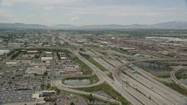 5.5K aerial stock footage approach and fly over I-80 and I-15 interchange, Salt Lake City, Utah Aerial Stock Footage | AX130_010E