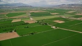 5.5K aerial stock footage fly over farmland, roads separating fields, Aurora, Utah Aerial Stock Footage | AX130_164E