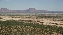 5.5K aerial stock footage of a view of distant mesas across open desert, Cedar Mesa, Utah Aerial Stock Footage | AX136_079