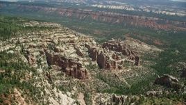 5.5K aerial stock footage of orbiting rock formations in a forested canyon, Manti-La Sal National Forest, Utah Aerial Stock Footage | AX136_177E