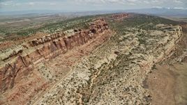 5.5K aerial stock footage flyby cliffside rock formations in Eagle Park, Arches National Park, Utah Aerial Stock Footage | AX137_032E