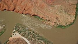5.5K aerial stock footage of a bird's eye view of rapids on the Colorado River, Moab, Utah Aerial Stock Footage | AX137_092