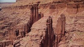 5.5K aerial stock footage of Cottontail and Echo Towers rock formations at Fisher Towers, Utah Aerial Stock Footage | AX137_105