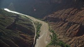 5.5K aerial stock footage of following the Colorado River and State Route 128 in Moab, Utah Aerial Stock Footage | AX138_006