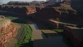 5.5K aerial stock footage fly over Colorado River and Goose Neck, Meander Canyon, Canyonlands National Park, Utah Aerial Stock Footage | AX138_083