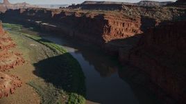 5.5K aerial stock footage of the Colorado River in Goose Neck, Meander Canyon, Canyonlands National Park, Utah Aerial Stock Footage | AX138_084