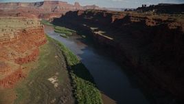 5.5K aerial stock footage flight over Colorado River River in Goose Neck area of Meander Canyon, Canyonlands National Park, Utah Aerial Stock Footage | AX138_085E