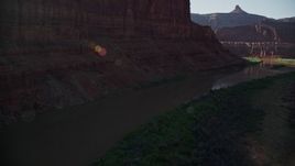 5.5K aerial stock footage low flyover of the Colorado River through Goose Neck in Meander Canyon, Canyonlands National Park, Utah Aerial Stock Footage | AX138_091E