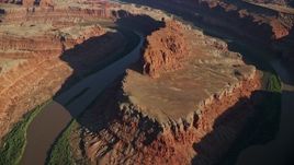 5.5K aerial stock footage of a reverse view of the Goose Neck in Meander Canyon, Canyonlands National Park, Utah Aerial Stock Footage | AX138_160E