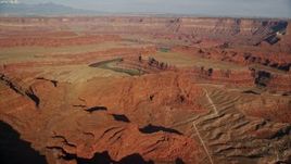 5.5K aerial stock footage a slow approach to Meander Canyon and the Colorado River in Moab, Utah Aerial Stock Footage | AX138_165E