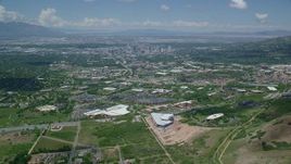 5.5K aerial stock footage of flying toward the University of Utah and Downtown Salt Lake City, Utah Aerial Stock Footage | AX140_245