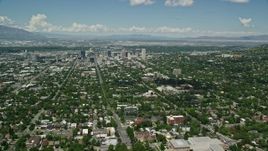 5.5K aerial stock footage of approaching Downtown Salt Lake City and Utah State Capitol Aerial Stock Footage | AX140_250E