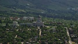 5.5K aerial stock footage of flying away from the Utah State Capitol, Utah Aerial Stock Footage | AX140_261