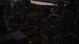 5.5K aerial stock footage flying over skyscrapers, Downtown Boston, Massachusetts, twilight Aerial Stock Footage | AX141_027