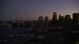 5.5K aerial stock footage orbiting the skyline, Downtown Boston, Massachusetts, twilight Aerial Stock Footage | AX141_030