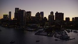 5.5K aerial stock footage of the beautiful waterfront skyline, Downtown Boston, Massachusetts, twilight Aerial Stock Footage | AX141_031E