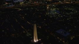 5.5K aerial stock footage orbiting Bunker Hill Monument, Charlestown, Massachusetts, night Aerial Stock Footage | AX141_064E