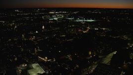 5.5K aerial stock footage flying by the campus, sports field, Harvard University, Massachusetts, night Aerial Stock Footage | AX141_101