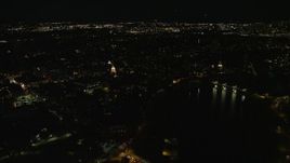 5.5K aerial stock footage flying by the Lowell House, Harvard University, Massachusetts, night Aerial Stock Footage | AX141_113