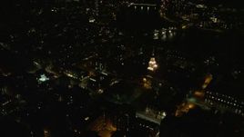 5.5K aerial stock footage orbiting Lowell House, Adams House, Mt Auburn Street, Harvard University, Massachusetts, night Aerial Stock Footage | AX141_122E