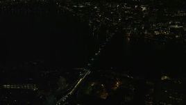 5.5K aerial stock footage approaching Longfellow Bridge and tilt down, Boston, Massachusetts, night Aerial Stock Footage | AX141_198