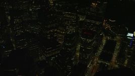 5.5K aerial stock footage flying by buildings, skyscraper,s Downtown Boston, Massachusetts, night Aerial Stock Footage | AX141_218