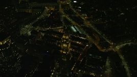 5.5K aerial stock footage flying over skyscrapers, approach Custom House Tower, Downtown Boston, Massachusetts, night Aerial Stock Footage | AX141_238E
