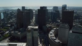 5.5K aerial stock footage flying by skyscrapers, Boston City Hall, Downtown Boston, Massachusetts Aerial Stock Footage | AX142_025