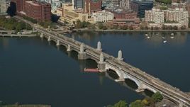 5.5K aerial stock footage flying by the Longfellow Bridge spanning the Charles River, Boston, Massachusetts Aerial Stock Footage | AX142_041