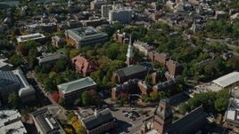 5.5K aerial stock footage of Harvard University, Memorial Church, Widener Library, Cambridge, Massachusetts Aerial Stock Footage | AX142_104E