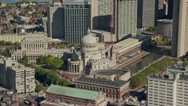 5.5K aerial stock footage flying by First Church of Christ Scientist, Downtown Boston, Massachusetts Aerial Stock Footage | AX142_148