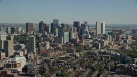 5.5K aerial stock footage flying by buildings and skyscrapers, Downtown Boston, Massachusetts Aerial Stock Footage | AX142_149E